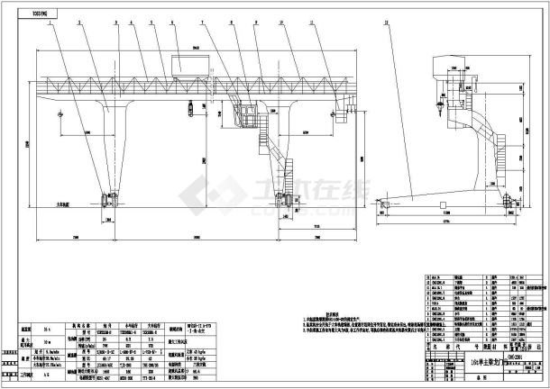 16T偏挂起重机设计cad机械总装图（含技术要求）-图一
