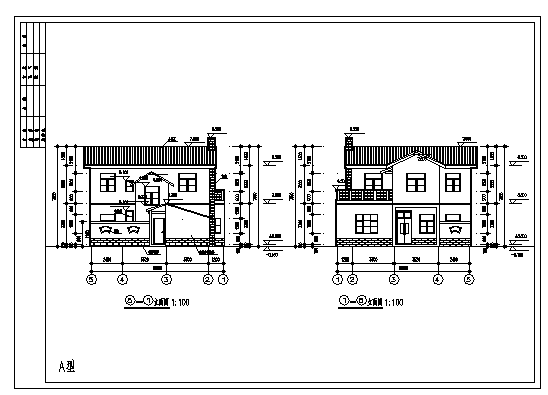 某二层A型农村别墅建筑施工cad图，共四张_图1