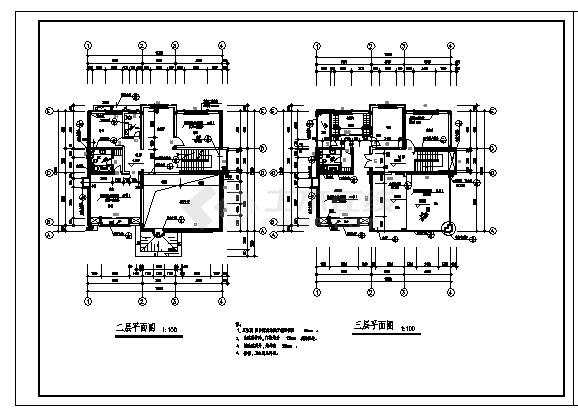 443平方米某三层带地下室B型别墅建筑施工cad图，共十二张-图二