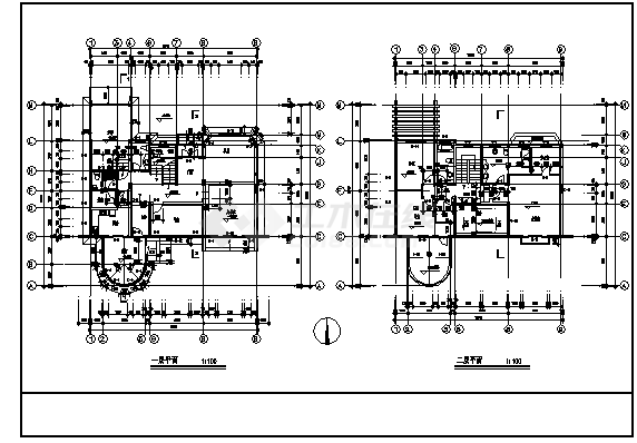 二层欧式别墅全套建筑施工cad图，共七张-图二