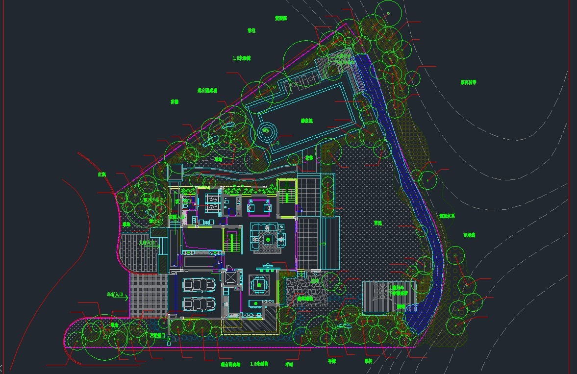 某私人别墅景观绿化规划设计cad总平面方案图（甲级院设计）