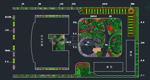 某行政办公楼庭院绿化规划设计cad总平面施工图（甲级院设计）-图一