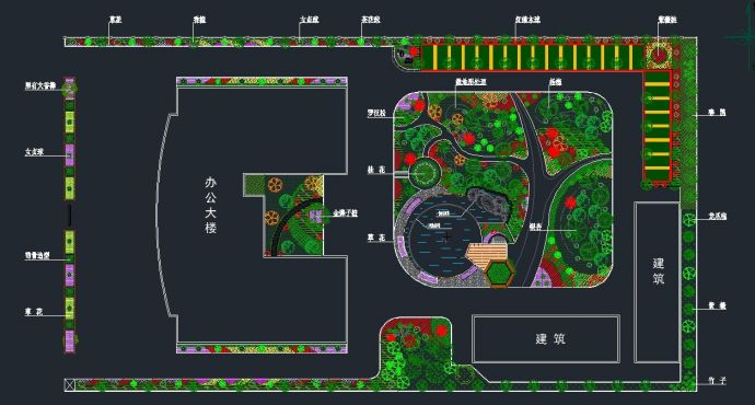 某行政办公楼庭院绿化规划设计cad总平面施工图（甲级院设计）_图1