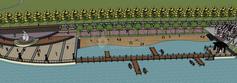 海盗船主题滨湖公园景观广场su模型-图二