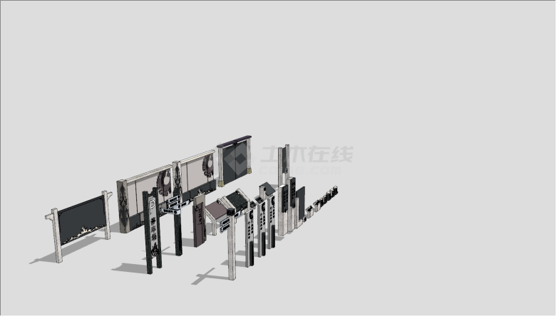 中式多种仿古石材标识牌集合SU模型-图二