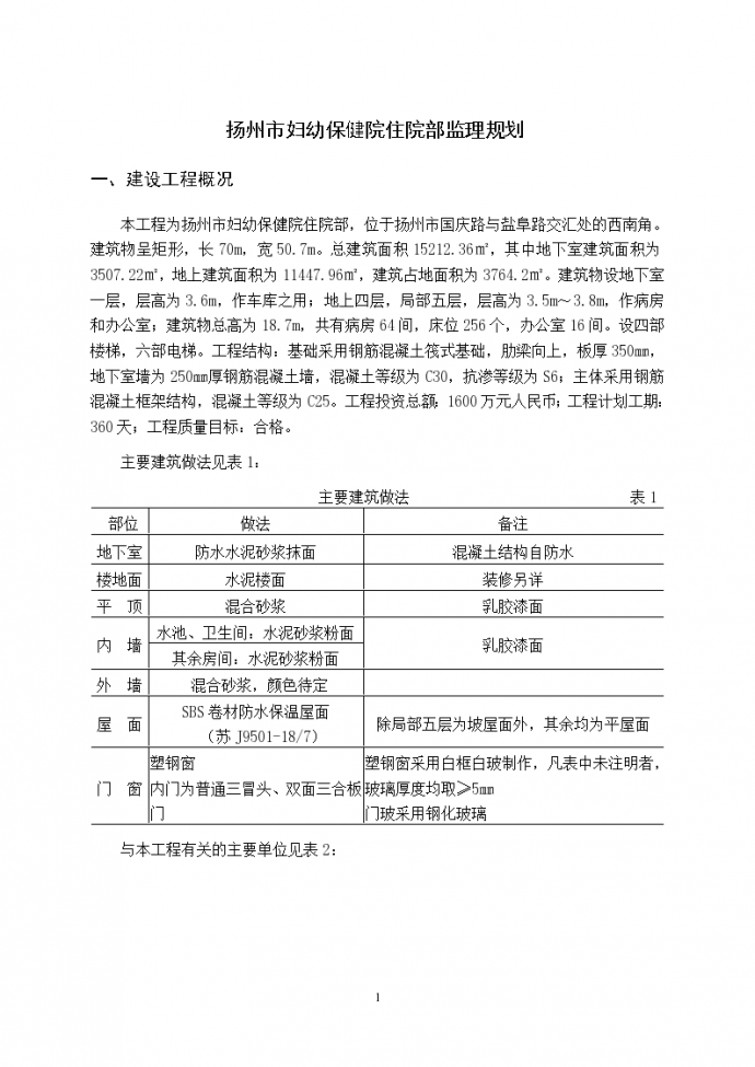 扬州市妇幼保健院住院部工程监理规划_图1