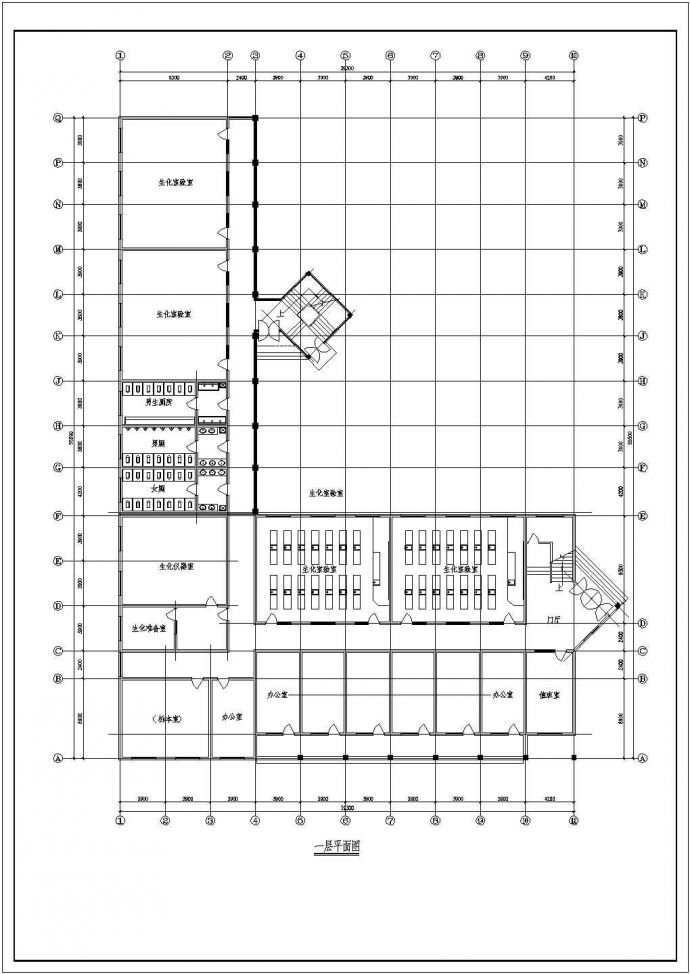 教学楼设计_学校三层教学楼施工CAD图_图1