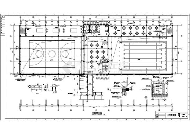 某三层框架结构体育馆建筑设计cad全套施工图（含设计说明）-图二