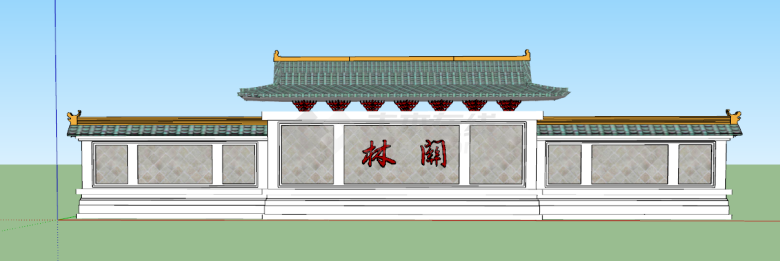 中式景墙古代琉璃瓦墙su模型-图二