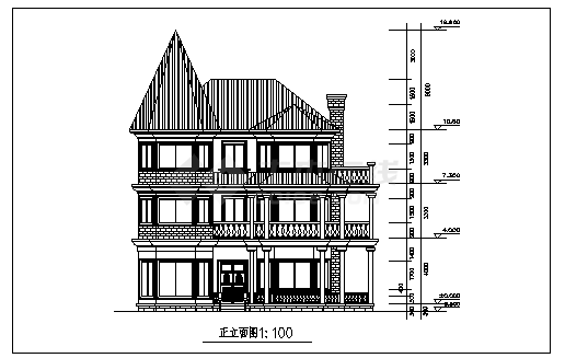 某三层欧式别墅全套建筑施工cad图，共十六张-图二