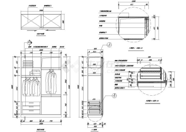 重庆某私人别墅衣帽间双开衣柜设计CAD施工图-图一