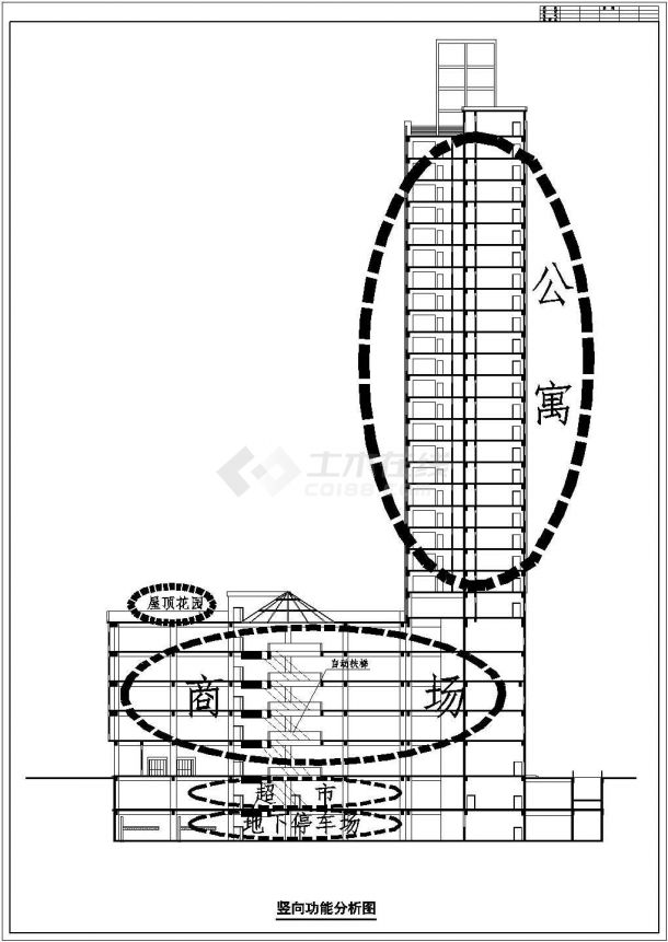 某经济开发区高层综合商业建筑设计全套方案CAD图纸-图二