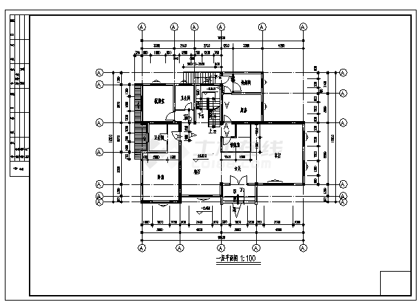 三层砖混结构别墅建筑施工cad图(含地下室设计，共九张)-图一