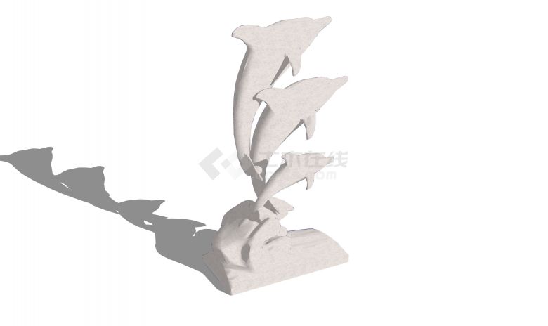 米白色大中小三条海豚现代鱼雕塑小品su模型-图二