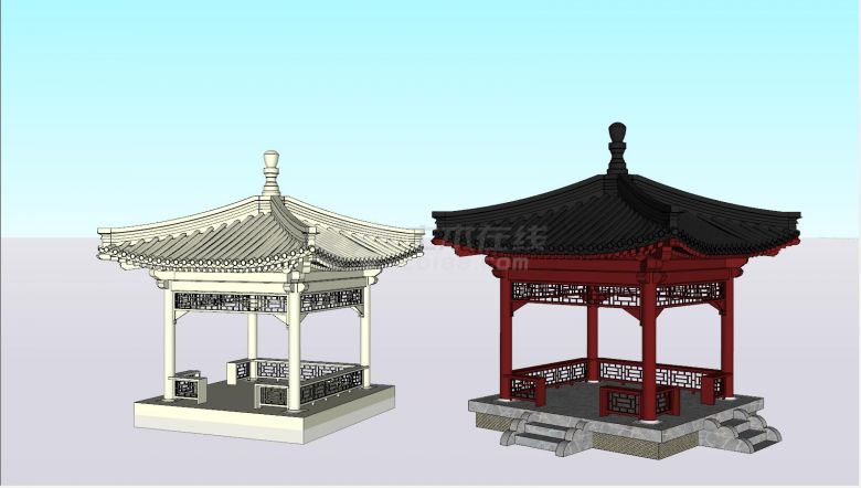 中式景观建筑四角亭子su建筑模型-图二