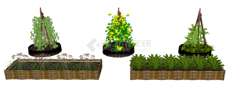 编织木制吊篮花盆蔬菜种植器su模型-图二