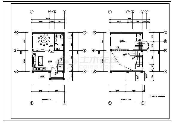 某三层带夹层实用新型别墅建筑施工cad图，共五张-图二