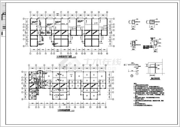 连体别墅结构施工设计cad图，含设计说明-图二