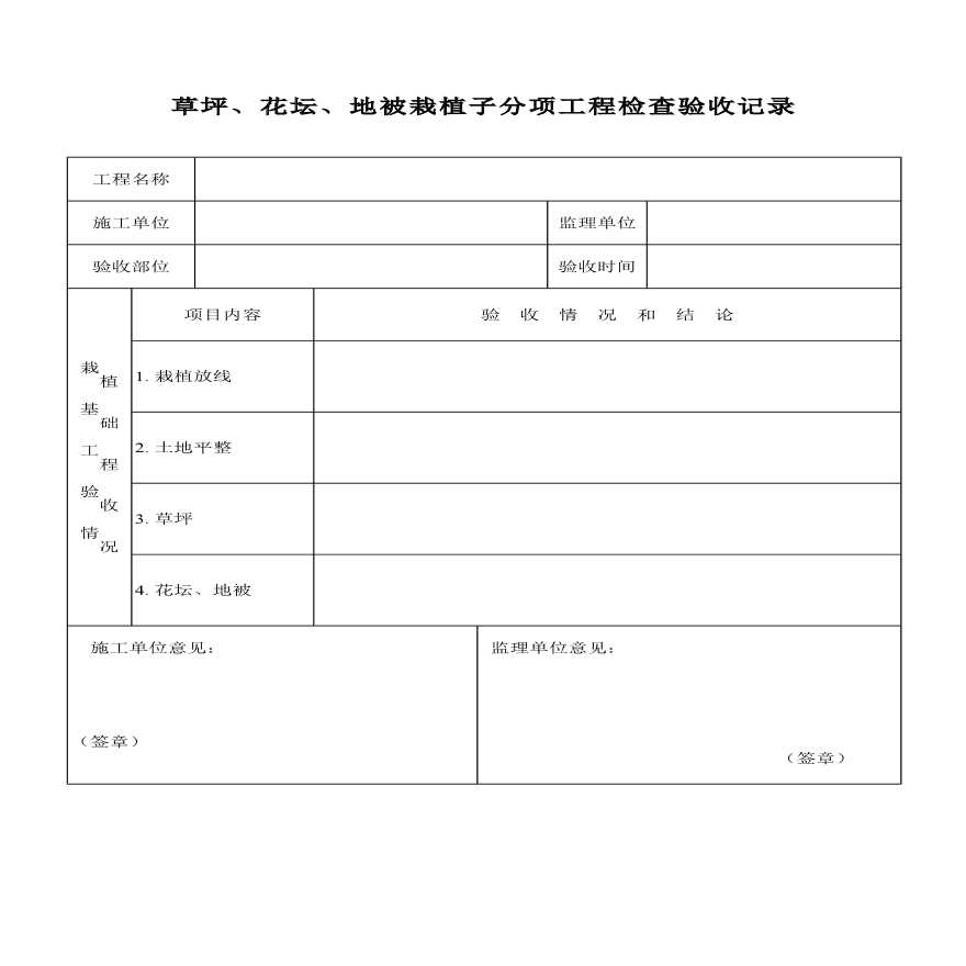 某地区草坪、花坛、地被栽植子分项工程检查验收记录详细文档-图一