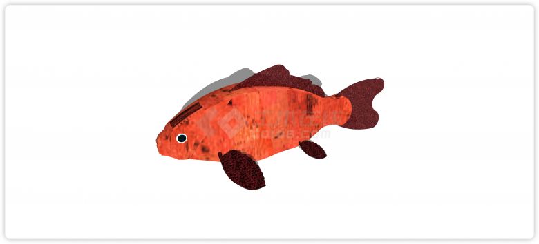 红色木雕现代鱼雕塑小品su模型-图一