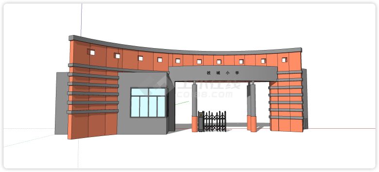 枝城小学厂区学校大门入口su模型-图一