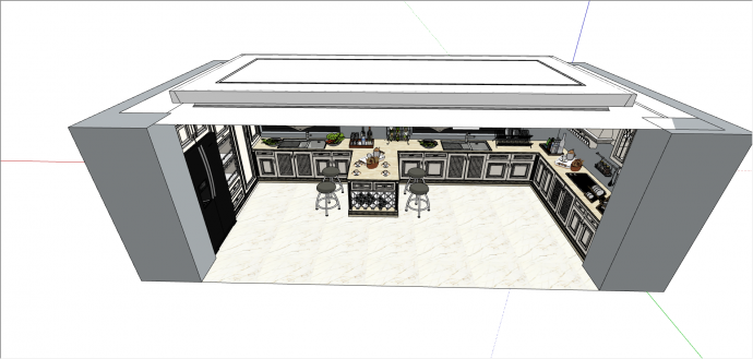 现代带厨具厨房空间su模型_图1