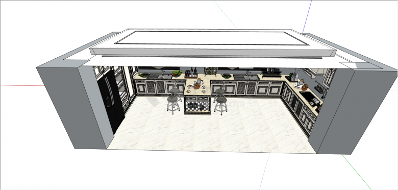 现代带厨具厨房空间su模型-图一
