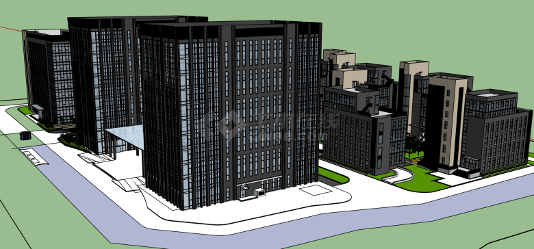 现代大规模园区完整su模型-图二