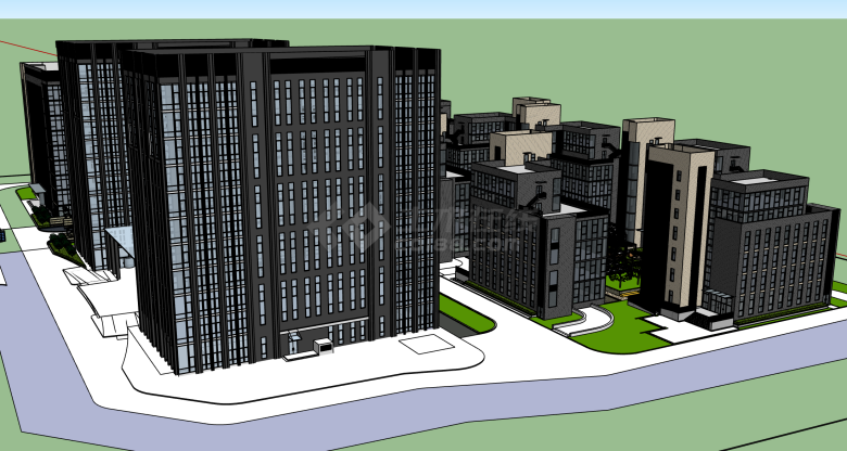 现代大规模园区完整su模型-图一