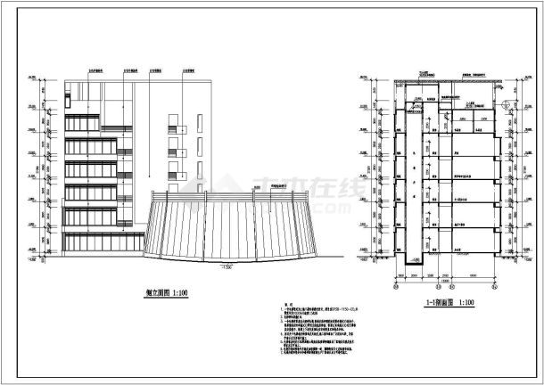 某多层砖混结构办公楼设计cad全套建筑方案图（标注详细）-图一