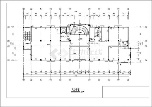 某六层带阁楼层办公楼设计cad全套建筑施工图（含结构设计）-图二