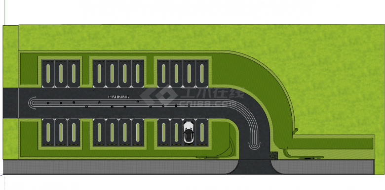 全是草坪的户外停车场su模型-图一