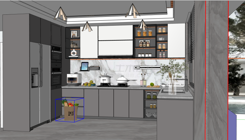 小型中式现代厨房设计su模型-图二