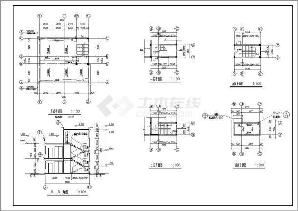 某两层出租房建筑和框架结构CAD详细设计大样图纸-图二