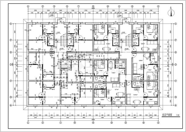 某四层出租房(一室一厅)建筑平方剖面CAD设计图纸-图一
