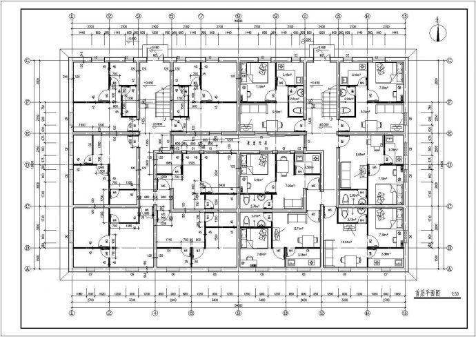 某四层出租房(一室一厅)建筑平方剖面CAD设计图纸_图1