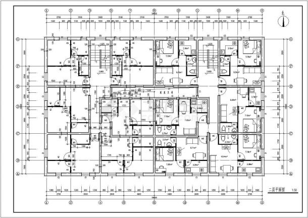 某四层出租房(一室一厅)建筑平方剖面CAD设计图纸-图二