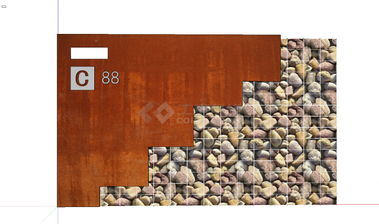 c88号现代创意双拼石笼石墙 su模型-图一