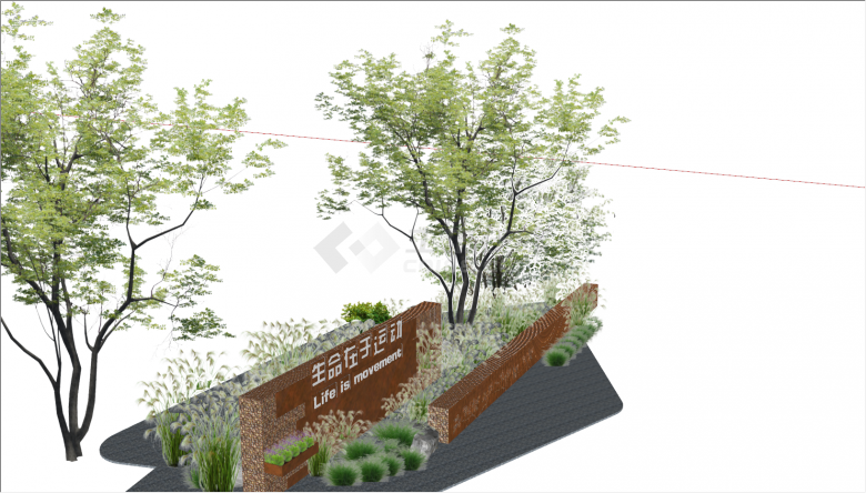 现代红砖景观石墙 su模型-图二