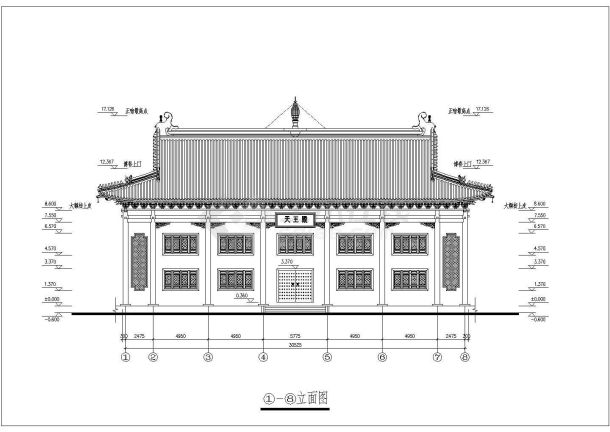 某砖木结构重檐财神殿设计cad全套建筑施工图（甲级院设计）-图二