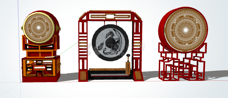 三个古代精美的中式大鼓su模型-图一