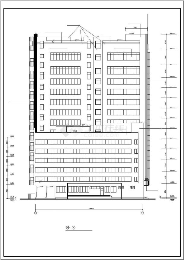 某经济发展区三星级宾馆建筑设计完整方案CAD图纸-图一