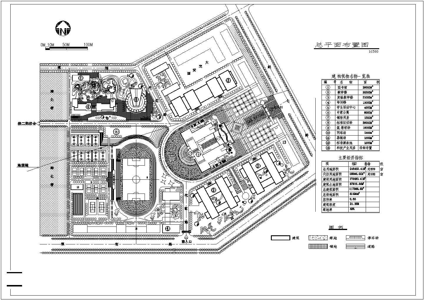 上海某大学CAD建筑设计总体规划方案图