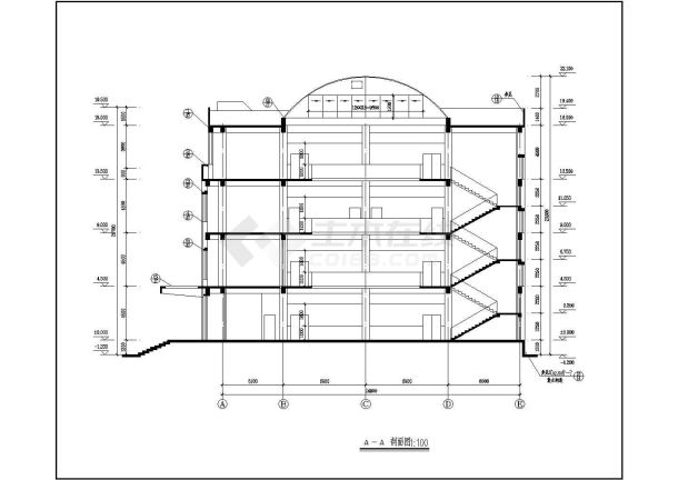 某中学学校图书馆CAD建筑设计详细施工图-图一