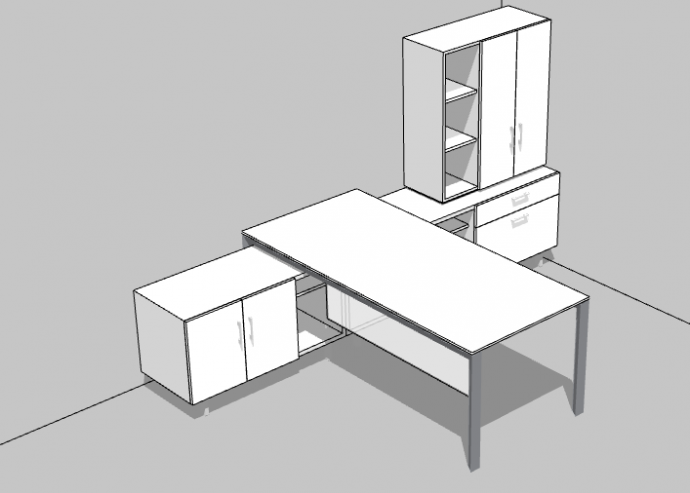 白色简约办公室桌子 su模型_图1