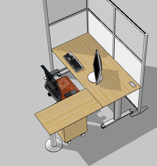 黄色木制办公室桌子su模型-图一