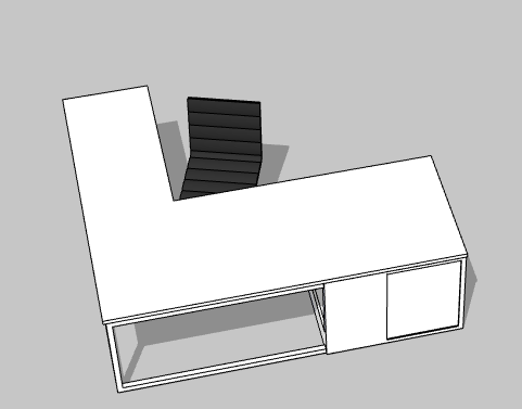L形白色办公室桌子 su模型-图一