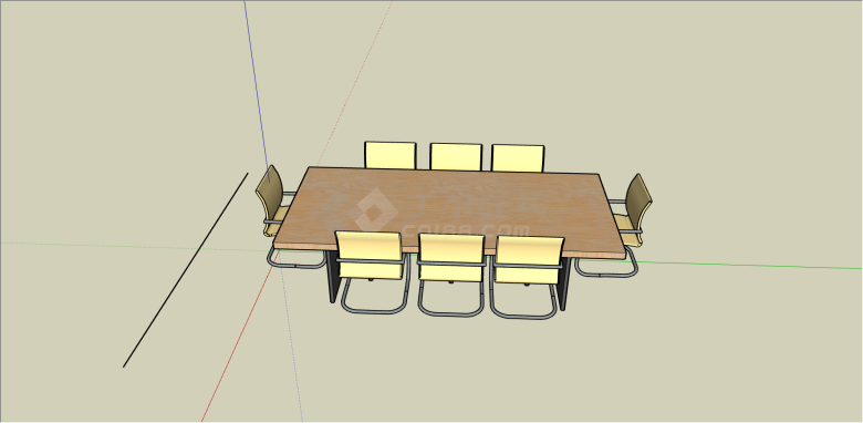现代长方形木制会议桌su模型-图二