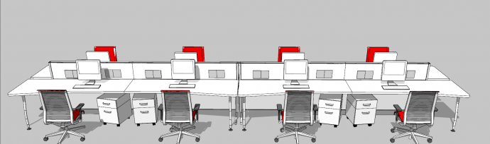 白色中间有隔断的长款办公室桌子su模型_图1