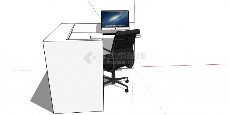 简约白色现代风格办公桌椅SU模型-图二